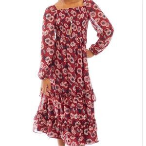 Rare Editions Big Girls Printed Lurex Chiffon Smocked Maxi Dress - Burgundy